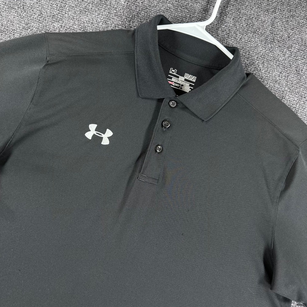 Under Armour Polo Shirt Mens‎ MD Medium Black HeatGear Loose Fit Golf Athletic